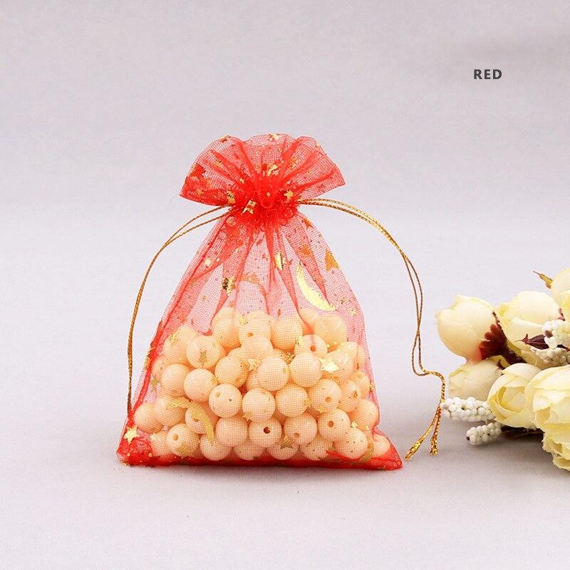 50Pcs Organza Bags Stars & Moon Design Gift Bag Tulle Packaging Transparent Wedding Party Gift Bags Jewelry Candy Pouches