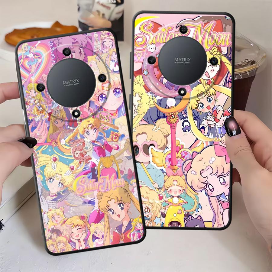 Чехол для Honor 90 200 400 Lite Magic5Lite X8 X5b 70 X9a X7 X6 8X Черный Мягкий Чехол для Телефона Красивый Сейлор Мун