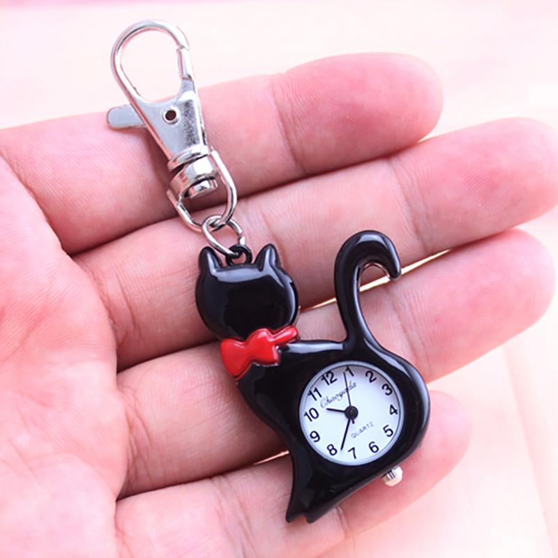 CYD kids ladies women lovely cat pocket watches children necklace jewelry key chains luxury quartz fob watches reloj mujer