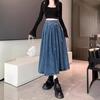 Women's Retro Strappy Denim A-Line Skirt - High-Waist, Slim Fit, Mid-Length - New Spring Style