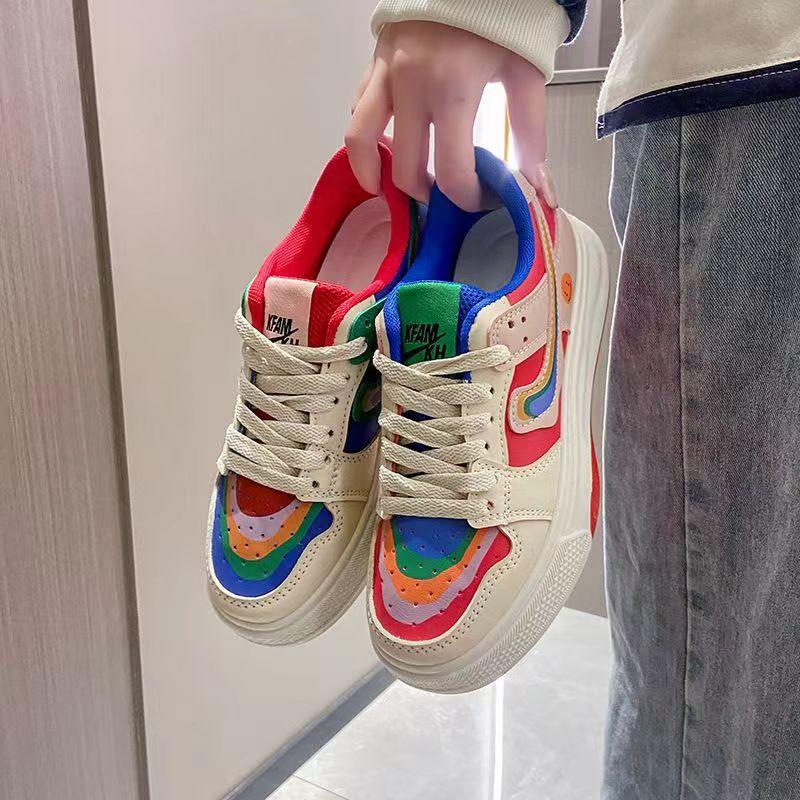 Повседневные разноцветные радужные туфли Mandarin Duck Ins White для женщин, новые весенне-летние популярные спортивные туфли на платформе Surface Board