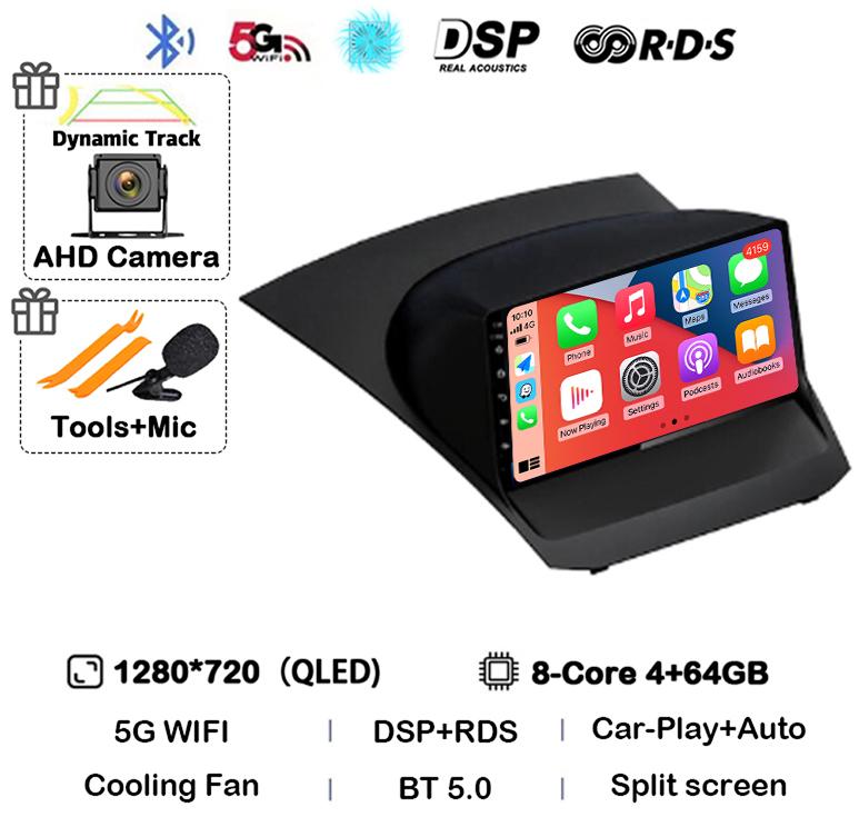 Android 14 Carplay Auto 4G+WIFI для Ford Fiesta 2009-2017 Автомобильное радио Мультимедиа Стерео Видеоплеер Навигация GPS 360 Caemra DSP