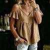 Women Casual Loose Off Shoulder V Neck Ruffle Short Sleeve T Shirt