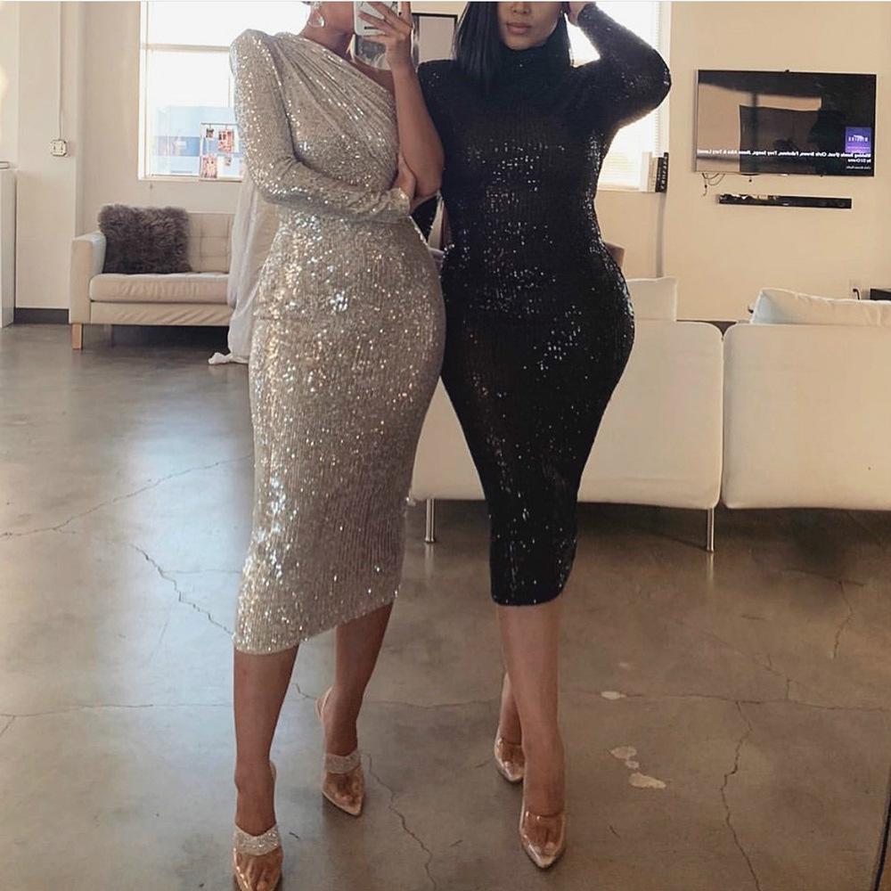 Летнее новое европейское и американское одно плечо платье диагональный вырез обхват груди вечернее платье мода пайетки сексуальная юбка