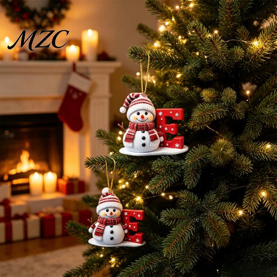 Custom Name Ornaments for Couples 2D Snowman Christmas Ornaments, Personalized Letter Tree, Reusable Tree Hanging Initial Ornament, Ornament DIY Xmas