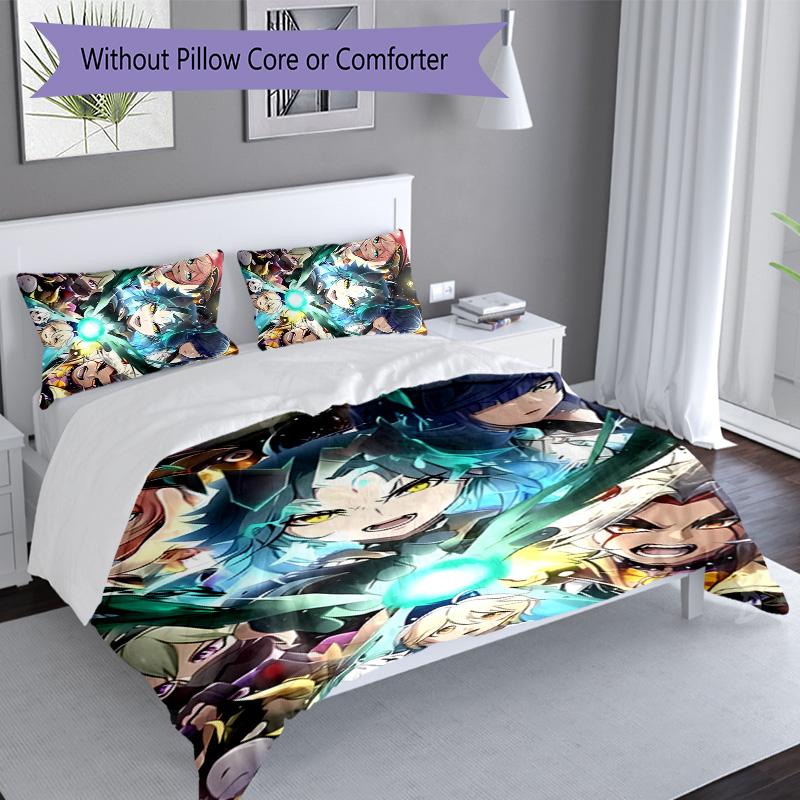3pcs Genshin Impact characters pattern bedding set duvet cover set includes duvet cover &pillowcases, perfect all season bedroom decoration & gift