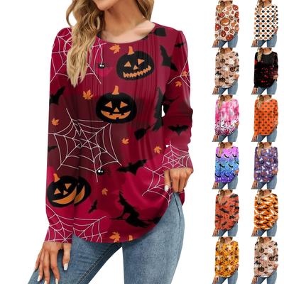 Женская осенняя мода повседневные топы на Хэллоуин с длинным рукавом рубашки свободные пуловеры