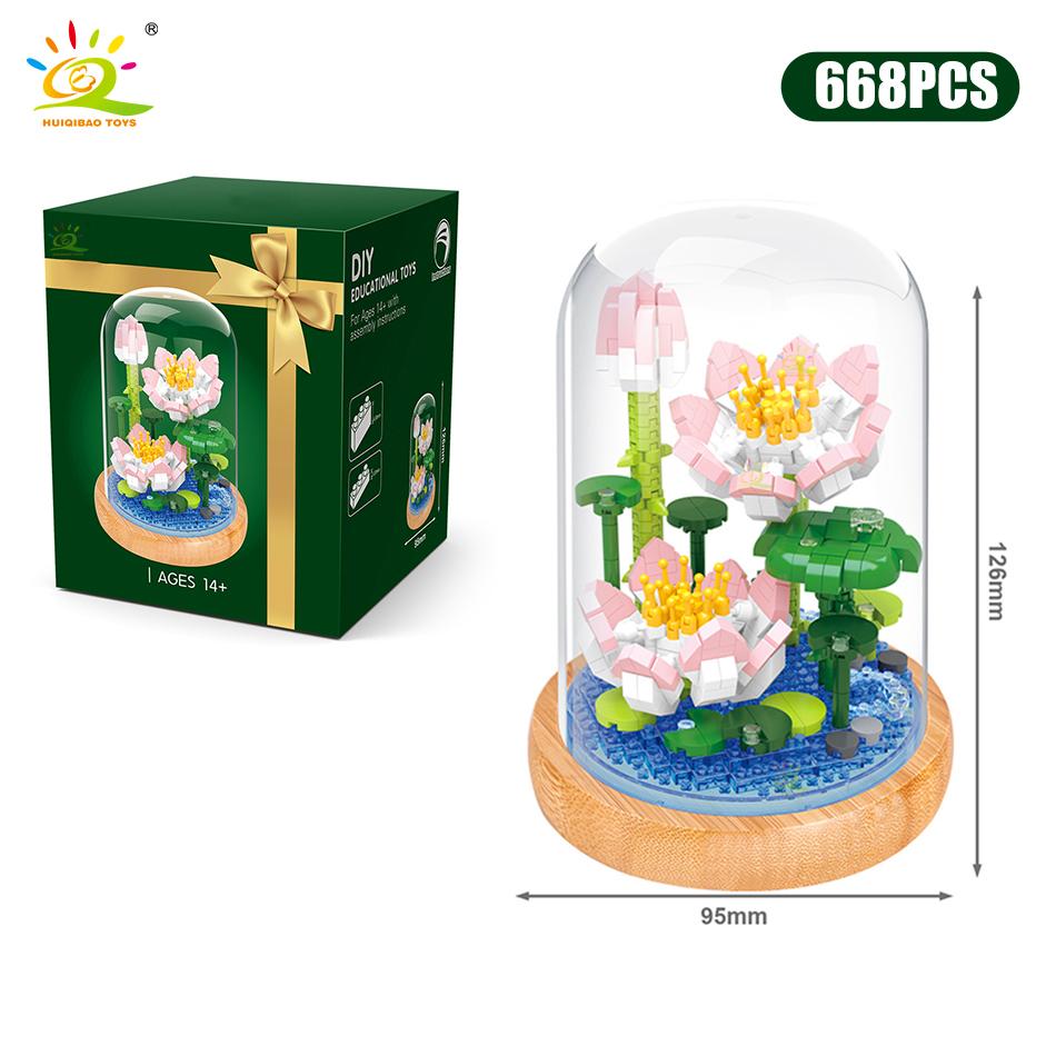 Цветок розы и хризантемы в горшках, строительные блоки, 3D модель букета, подсолнух, кирпичи, детские игрушки, подарок для девочек-друзей