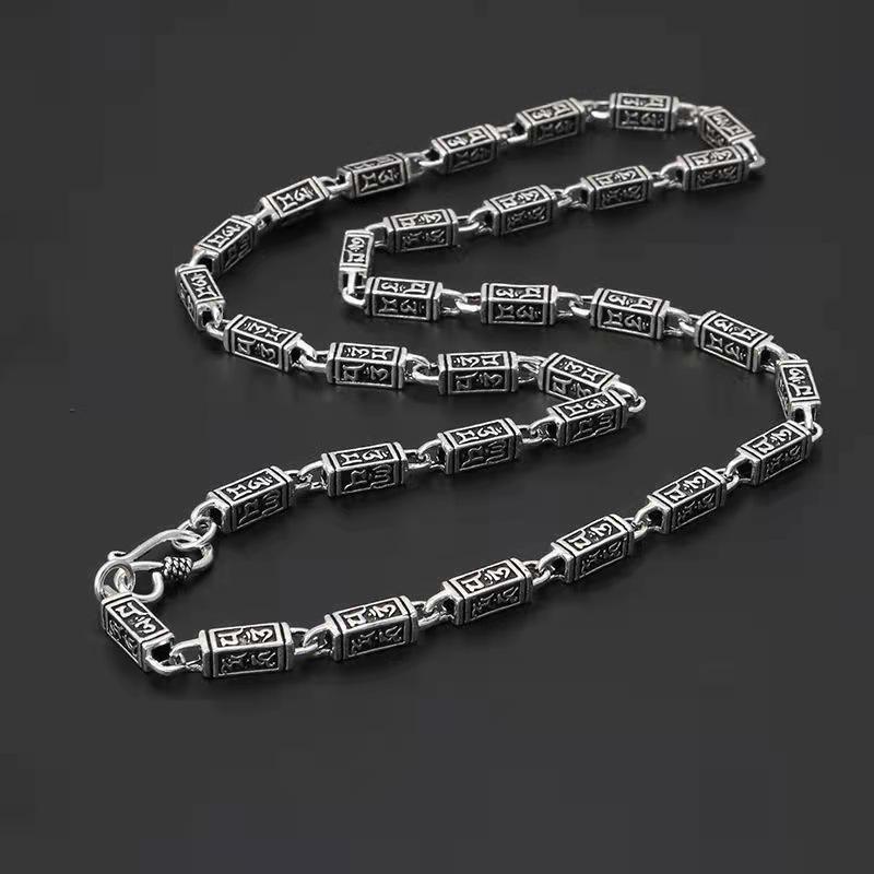 Retro Six-character Mantra Square Barrel Beads Stitching 6mm Necklace Men's Trendy Personality Necklace Men