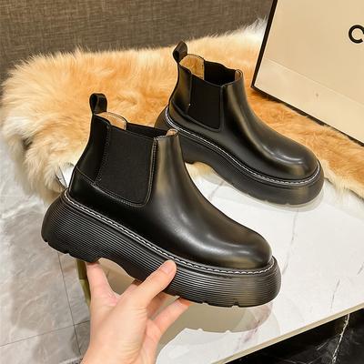 2024 Осень Зима Новые женские ботинки с круглым носком на низком каблуке Ботинки Челси Мотоциклетные ботинки Однотонные дышащие повседневные женские туфли