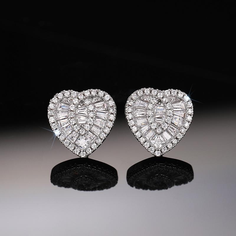 Любовь к украшениям женщины, изысканные серьги с микро-инкрустацией цирконами, популярные серьги-сердечки для женщин