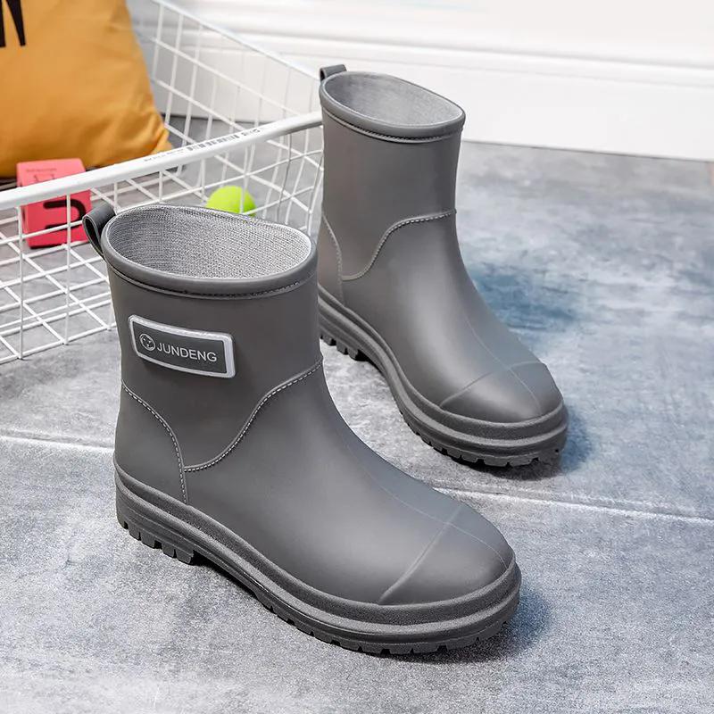 WTEMPO Solid Color Large Size Rain Boots Low Thick Heel Anti Slip Casual Work Shoes for Women's In Spring Summer