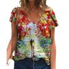 2025 Новая Мода Женская Футболка Лето Короткий Рукав Свободная Уличная Одежда Женская Повседневная Футболка с V-образным Вырезом и Цветочным Принтом