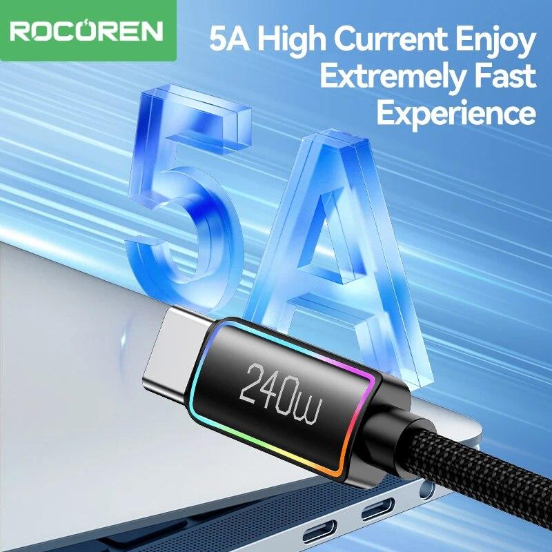 Rocoren 240 Вт 5 А USB Type-C Кабель Быстрая Зарядка PD 3.1 USBC Type-C Быстрая Зарядка Дата Кабель Для Samsung S23 Ultra Ноутбука