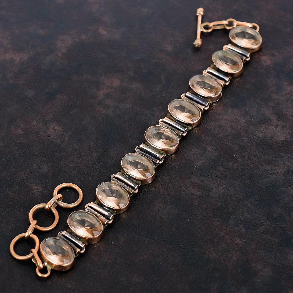 Граненый морганит браслет медный браслет регулируемый браслет-цепочка элегантные украшения браслет с драгоценным камнем медные украшения ручной работы подарки для нее