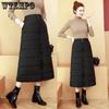 Черная теплая юбка из хлопка на пуху, женская юбка А-силуэта с высокой талией и бедрами, средней длины, ветрозащитная, утолщенная, интегрированная, зимняя