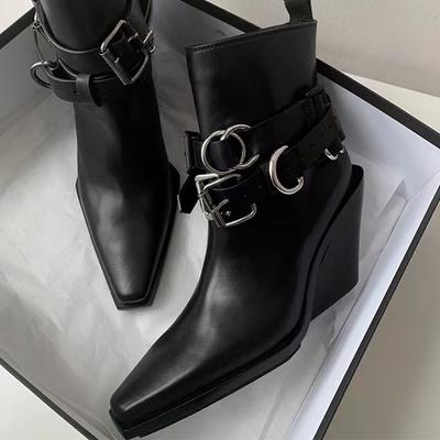 Дизайнерские ботильоны на танкетке, сексуальные туфли на высоком каблуке с пряжкой, зимние ботильоны челси 2025, новые трендовые модные женские ботинки