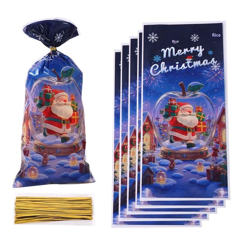 50/100Pcs Christmas Gift Bags Christmas Decorations For Home 2025 Xmas Gifts New Year 2026 Santa Claus Snowman Packaging Bags