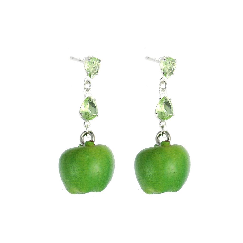 S925 Sterling Silver Green Apple Dangle Earrings Water Drop Crystal Chain Drop Earrings Cute Fruit Women Fashion Jewelry