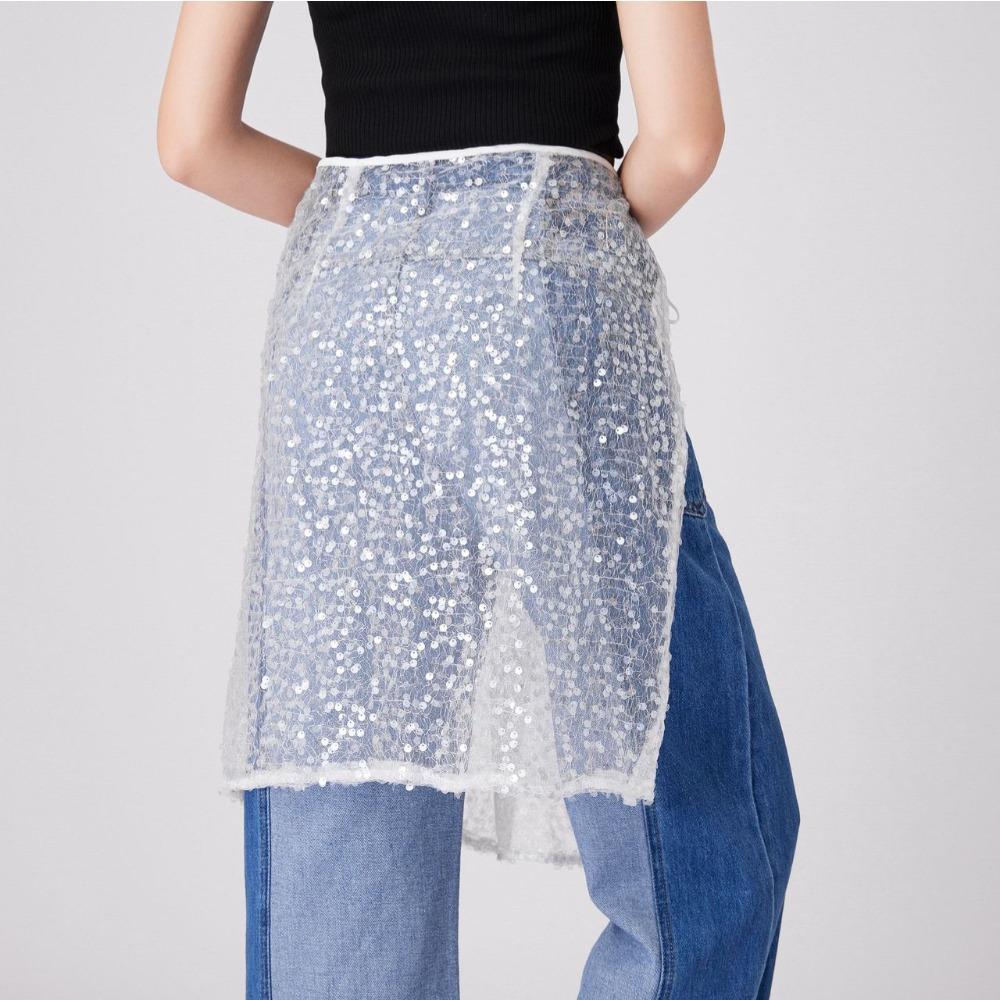 Mesh Sequined Lace Skirt Women'S Floral Stacked Skirt Hem, Hip Cover, Fart Curtain Skirt Tide