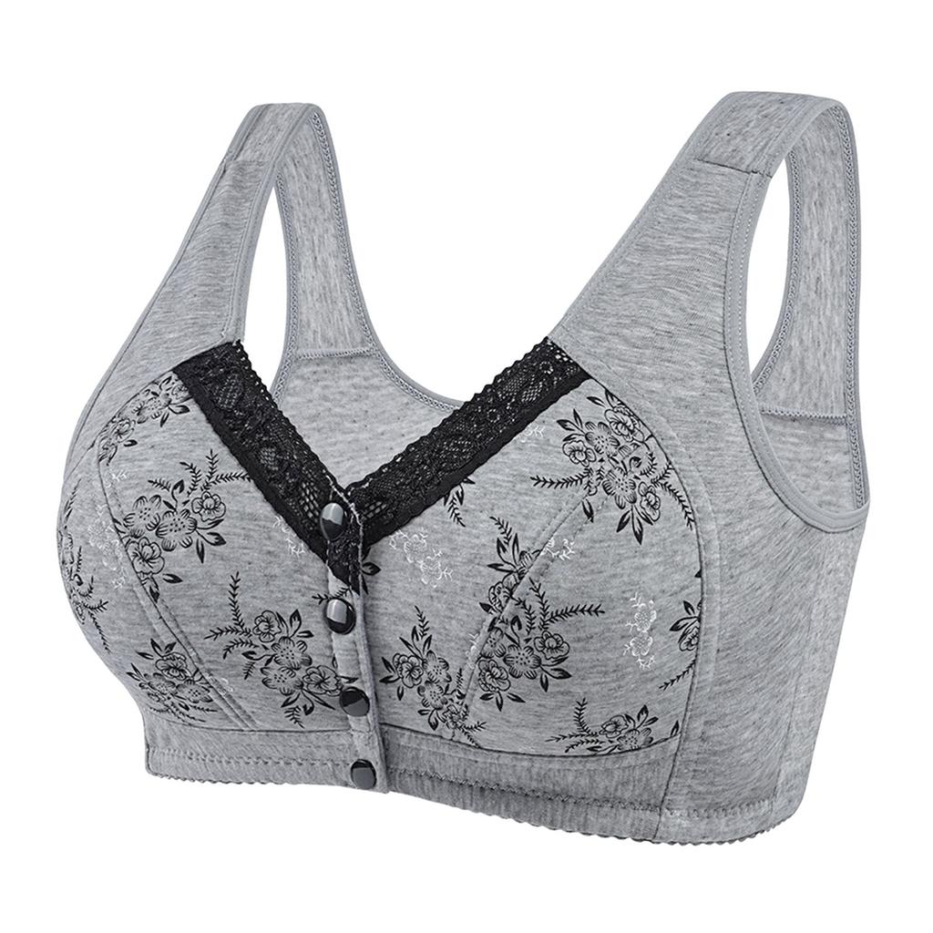 Women's Middle-aged And Elderly Large Size No Steel Ring Front Buckle Wide Shoulder Strap Soft Cotton Cup Bra