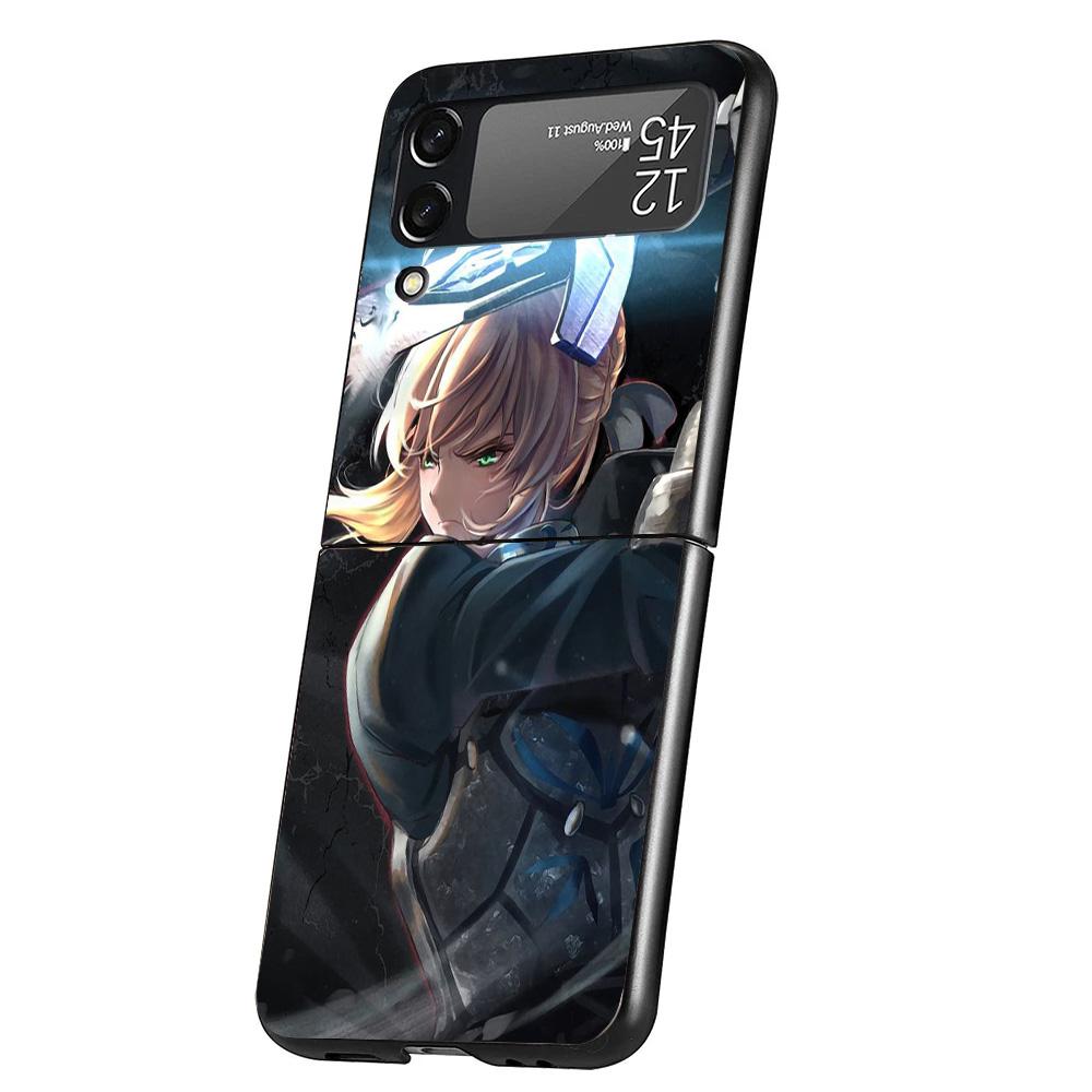 Fate Zero Stay Night Saber Cover Phone Case For Samsung Galaxy Z Flip 7 6 5 4 3 5G Flip7 Flip6 Flip5 Flip4 Flip3 Black Fundas Sh