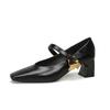 H759-5 Small Square Head Mary Jane High Heels Women's Retro Word with Thick Heel Women's Shoes High Heels New Spring Models