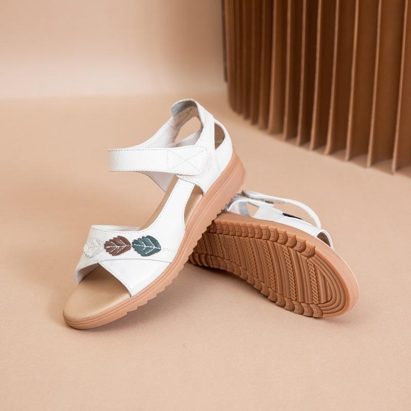 Возврату и обмену не подлежит [Распродажа] Туфли и сандалии для мам, женские, первый слой, воловья кожа, мягкая подошва, для людей среднего и пожилого возраста, кожа, нескользящая, ми