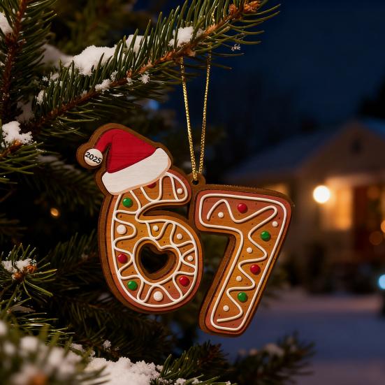 Рождественское 67 Акриловое украшение Смешной 67 Мем Подвесное украшение Шесть Семь Пряничное украшение для рождественской елки Подарок для подростков Семьи Друзей Коллег