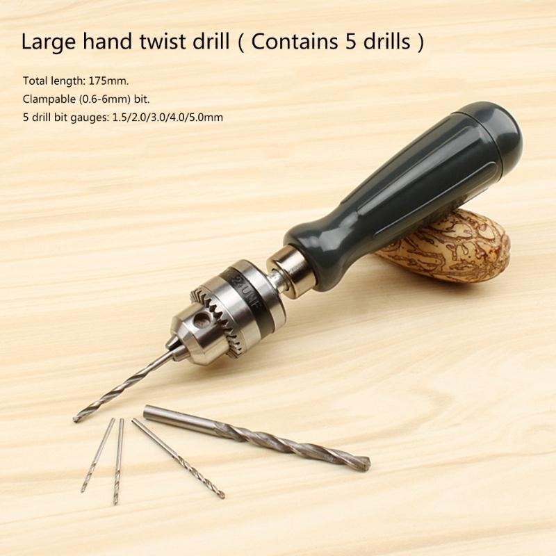Mini Hand Drill With Keyless Chuck Rotary Tools Wood Drilling Twist 1.5/2.0/3.0/4.0/5.0mm Drill Bits Set Manual