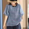 Женские винтажные клетчатые футболки с круглым вырезом и коротким рукавом, летние свободные женские повседневные футболки