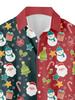 Men's Christmas Santa & Snowman 3D Print Hawaiian Shirt - Short Sleeve Collar Button-Up Holiday Party Outfit with Candy Cane & Holly Patterns - Casual