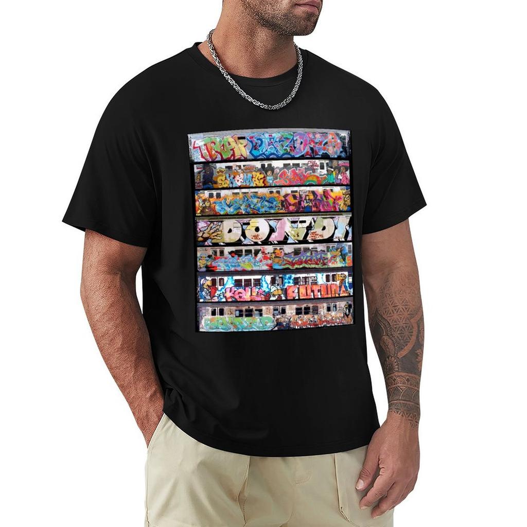 Футболка с граффити метро Нью-Йорка черная синяя архивный базовый t-shirt мужские графические футболки
