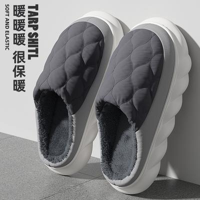 Хлопковые тапочки зимние из пуховой ткани домашние с толстой подошвой теплые водонепроницаемые нескользящие хлопковые тапочки зимние