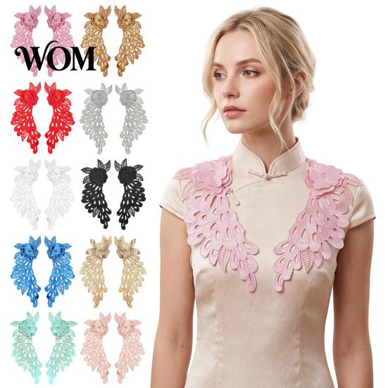 Decorative Clothing Embellishments 2Pcs Embroidery Patches for Wedding Dress, Water-soluble Lace Applique, Floral Elegant Apparel Craft Decoration