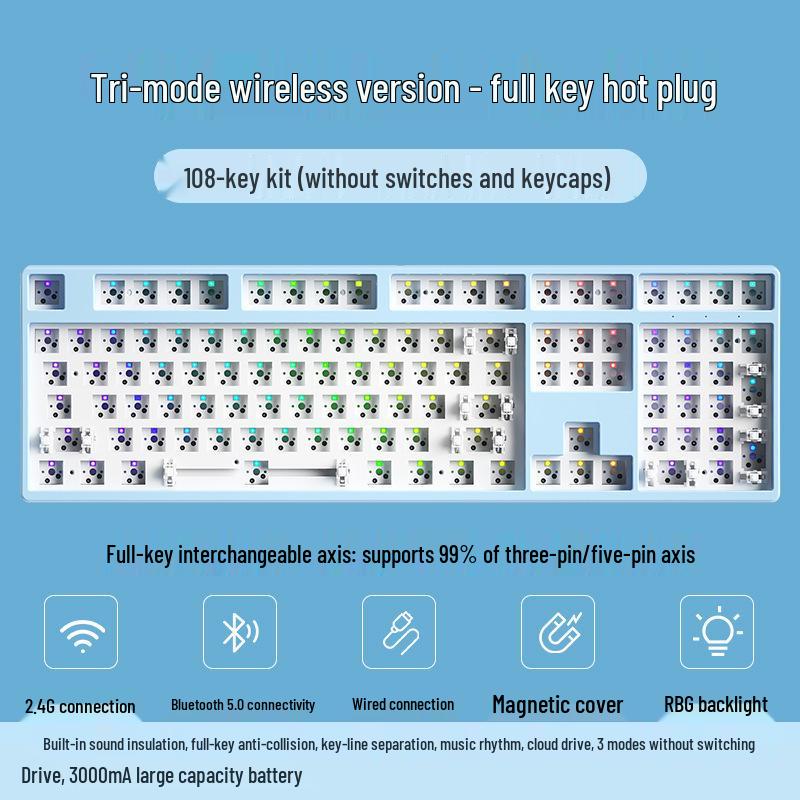 Беспроводной Bluetooth механический набор клавиатуры RGB, с возможностью настройки и тремя режимами подключения, разных размеров
