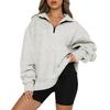 Women Half Zip Rib Cuff Long Sleeve Sweatshirt Casual Loose Hem Pure Color Fleece Lined Pullover