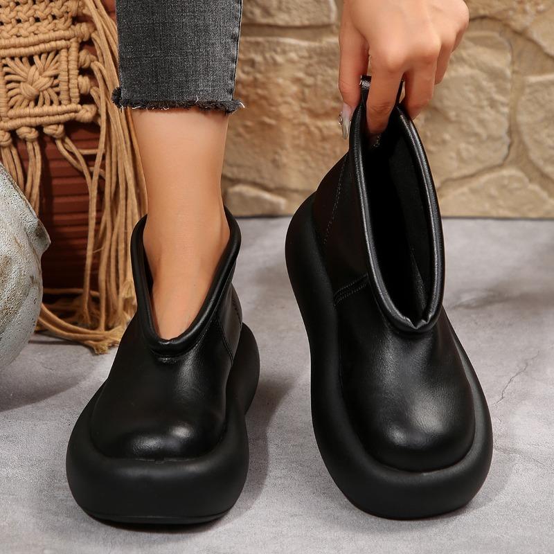Модные ретро кожаные ботильоны женские новый этнический стиль большой круглый носок платформа повседневные удобные нескользящие туфли на платформе