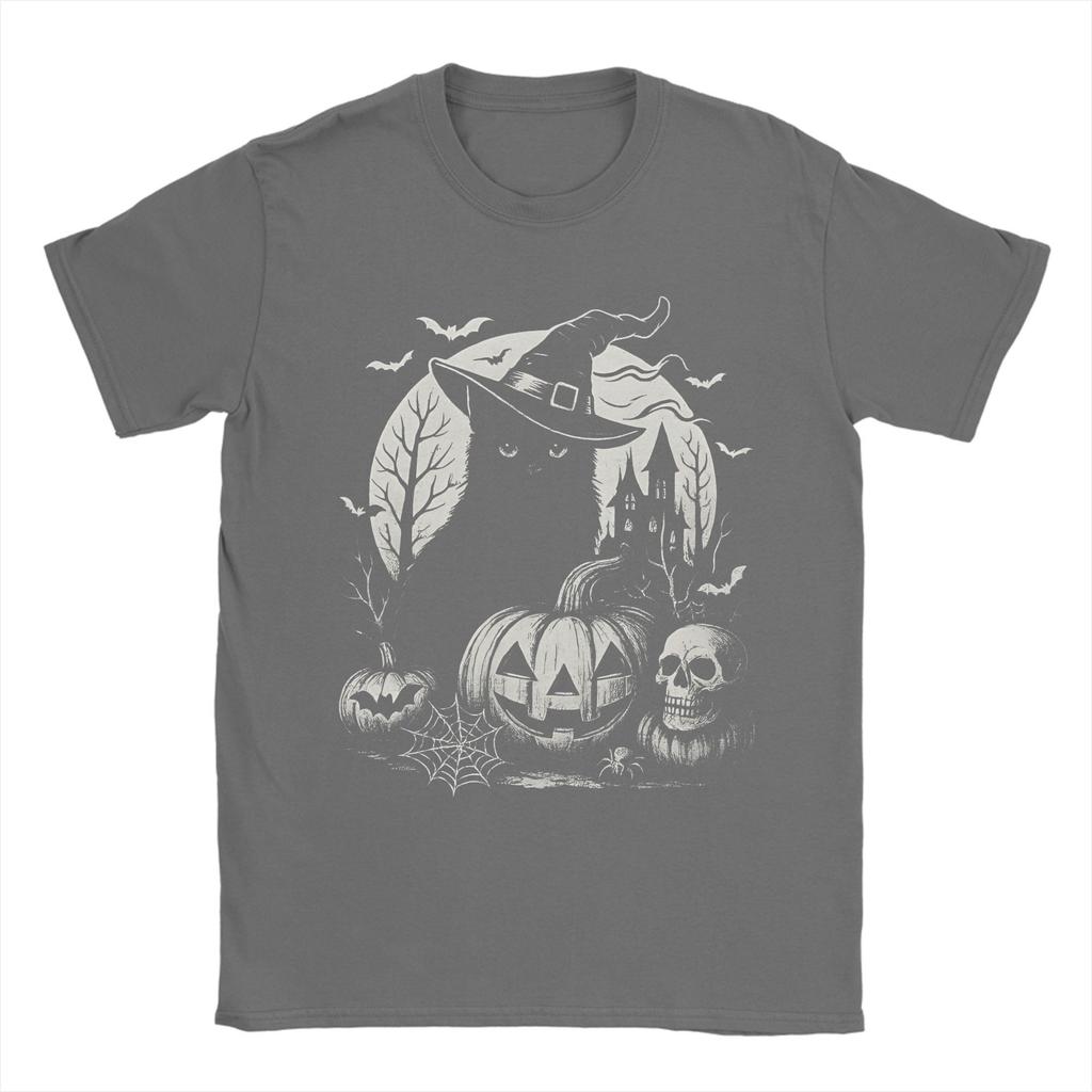 Ghost Cat Meme Halloween T Shirt Beach Pure Cotton T-Shirts For Mens Hippie Casual Tee Shirt Short Sleeve Y2K Casual Clothing