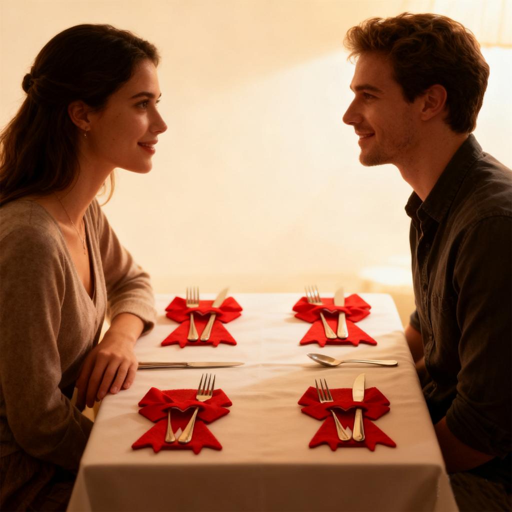 Valentine's Day Themed Heart-shaped Cutlery Placemats, Dining Table Decorations