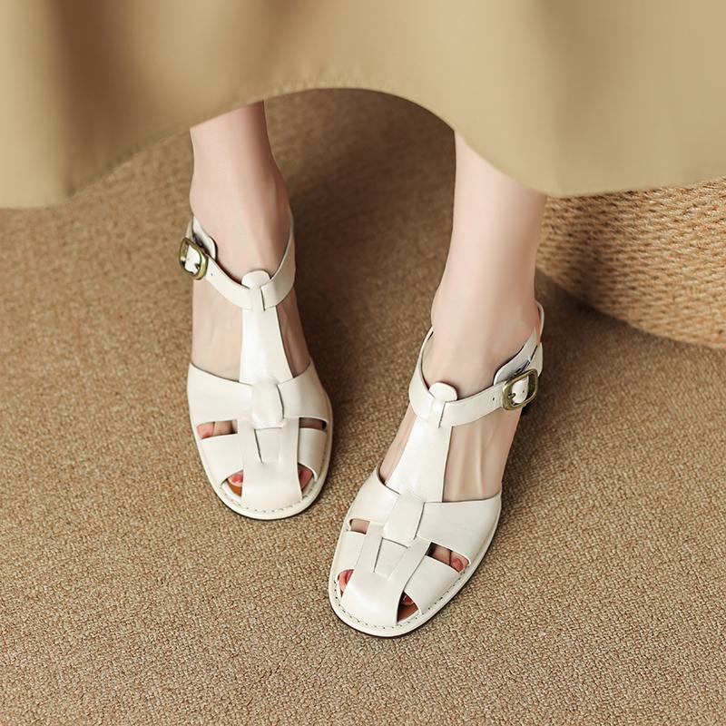 2024 Новый размер 34-43 пряжка натуральная кожа ретро сандалии женские толстые высокие каблуки сандалии лидер продаж женская обувь на высоком каблуке летняя обувь