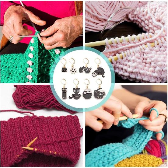 NBEADS 16 шт. Маркеры петель «Черный кот», Эмалированные маркеры петель для вязания крючком из сплава со съемной застежкой-рычажком из нержавеющей стали 304