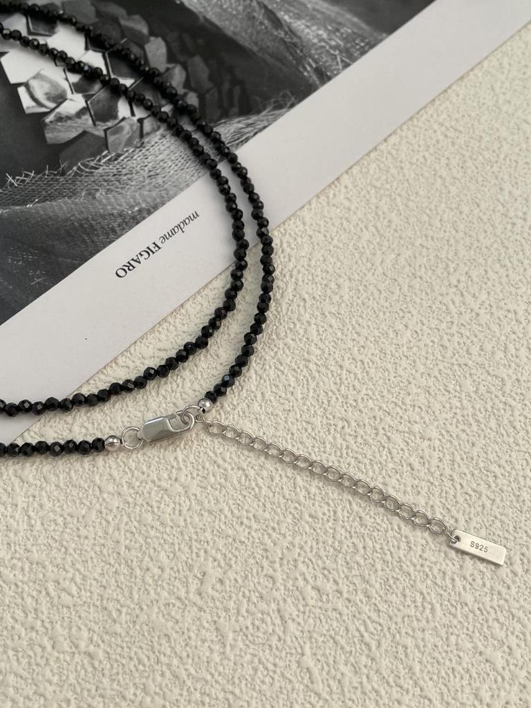 Женское колье из стерлингового серебра 925 пробы с двойным слоем и черными кристаллами - изысканная высокая мода