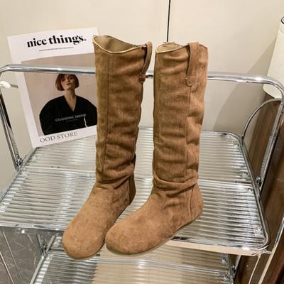 Женские сапоги на плоской подошве, высокие сапоги на платформе, замшевые туфли, зима 2025 года, тренд, повседневная нескользящая обувь для ходьбы, модные вечерние ботинки Mujer