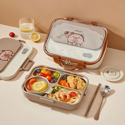 WORTHBUY Милый ланч-бокс из нержавеющей стали 304 с приборами, портативный, большой вместимости, с отделениями, бенто-бокс, подходит для микроволновой печи