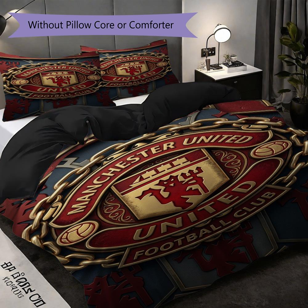 Manchester Emblem Display Three-piece set (1 * duvet cover + 2 * pillowcase, without core) 2D Flat Duvet cover and pillowcase Christmas birthday gift