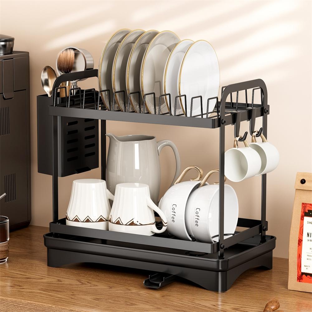 Подставка для сушки посуды 34,5x18,5x29,5 см 2-ярусная подставка для сушки посуды Держатель для кухонной утвари С поддоном для стекания воды Для хранения на кухонной столешнице Держатели
