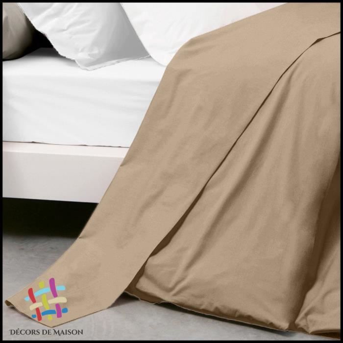 Drap Plat - Décors De Maison - Taupe - 180x290cm - 100% Coton - Lavable à 40°