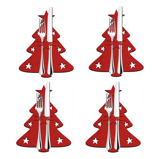 4pcs/1set Christmas Tree Cutlery Set Christmas Tree Cutlery Set Cutlery Bag