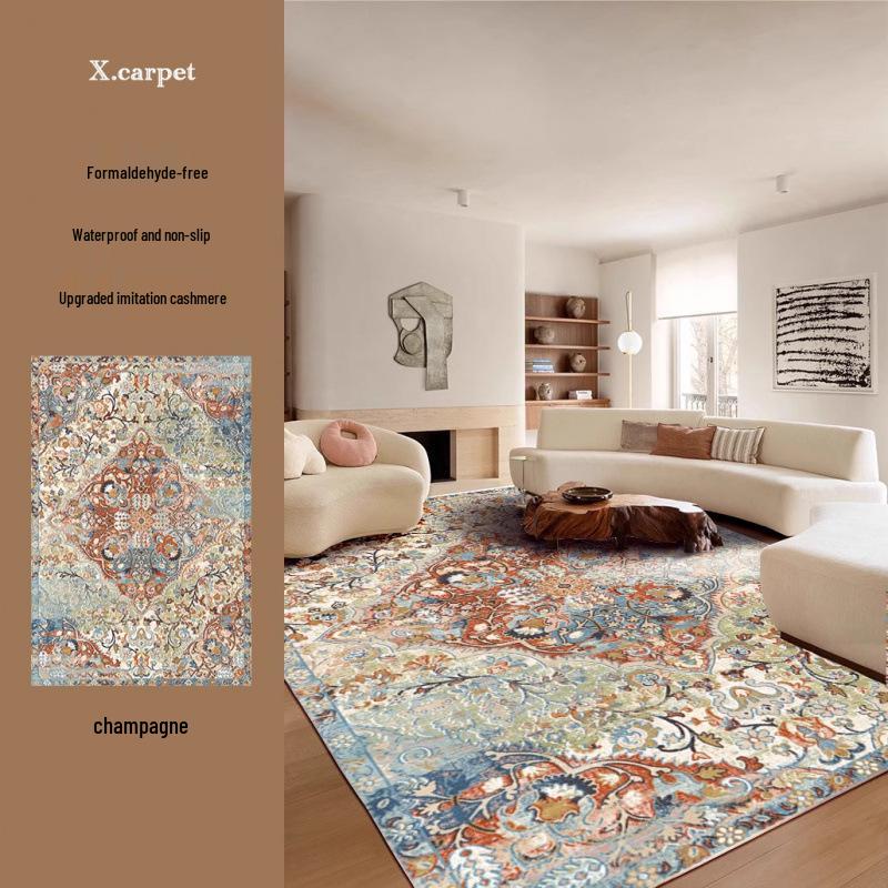 Коврик в персидском стиле из имитации кашемира с нескользящей основой - Машинная стирка, для гостиной, спальни или под журнальный столик